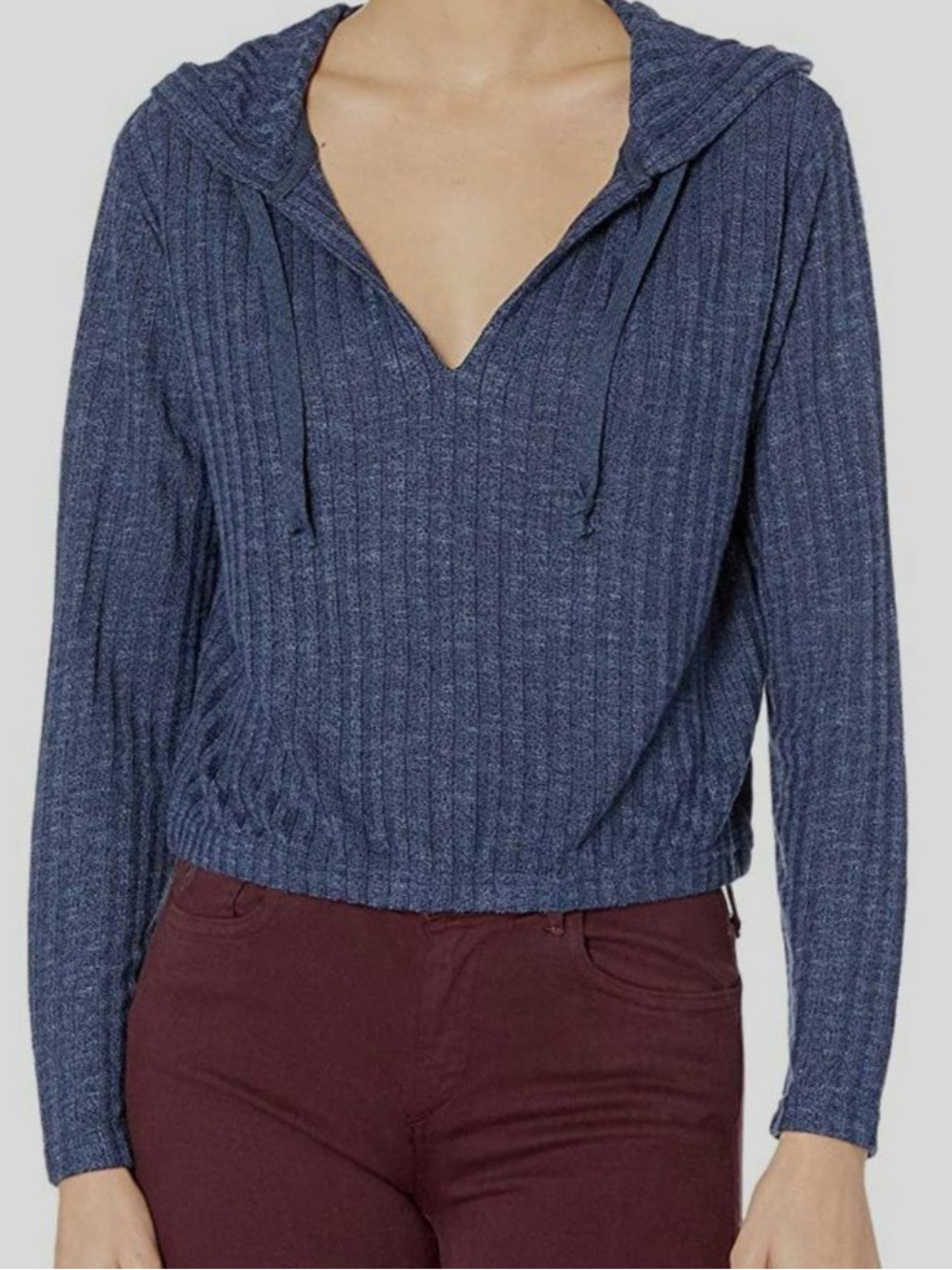 RVCA Navy Ribbed V-Neck Hoodie